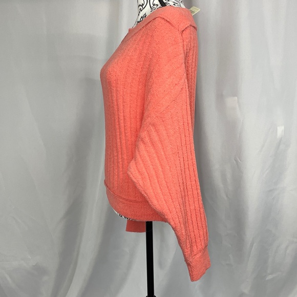 NWT Small Free People Cabin Fever Pullover Sweater Off Shoulder Ribbed Coral - Picture 4 of 9